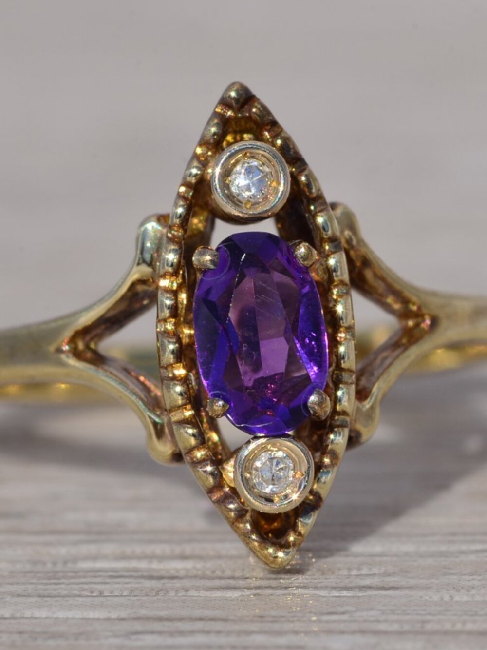 Amethyst and Diamond Ring in Yellow Gold